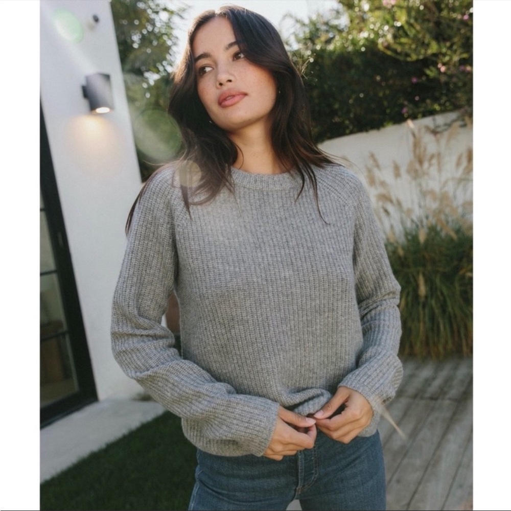 Jenni Kayne Cashmere Blend Fisherman Sweater Waffle Knit Crewneck Medium Gray M